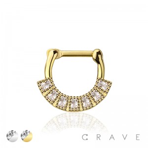 MULTI GEM CZ SABRE FAN RADIANCE SEPTUM HINGED CLICKER